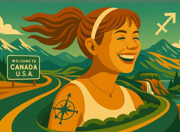 Illustrations des 12 signes astrologiques dans leur road trip parfait au Canada