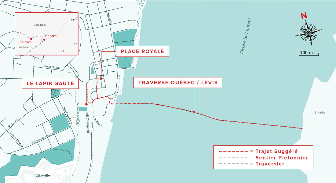 2 jours à Québec carte trajet suggéré jour 1 soir