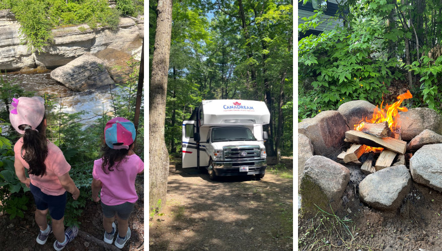 En camping, ouvrir la porte du RV suffit pour passer de son petit chez-soi au grand air. Feux de camp, jeux dehors et soirées sous les étoiles rythment naturellement le voyage, surtout avec des enfants. Vacances en famille en RV au Canada autour d’un feu de camp