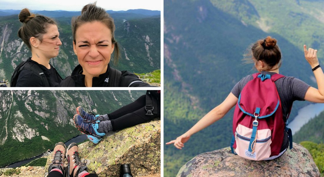 Hikers at the summit of Acropole des Draveurs
