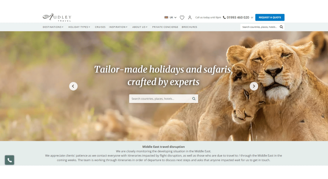 Audley Travel Screenshot of the Audley Travel website