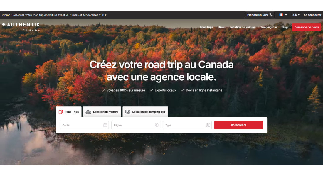 Capture d'écran du site d'Authentik Canada