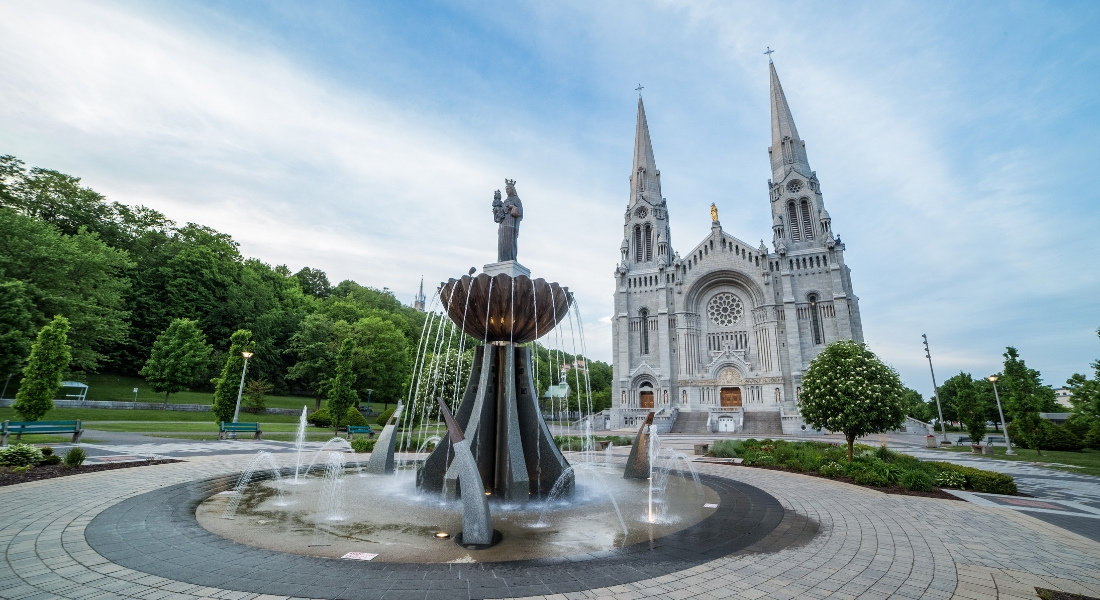 Fountain in front of the Basilica of Sainte-Anne-de-Beaupré Québec Historical Heritage