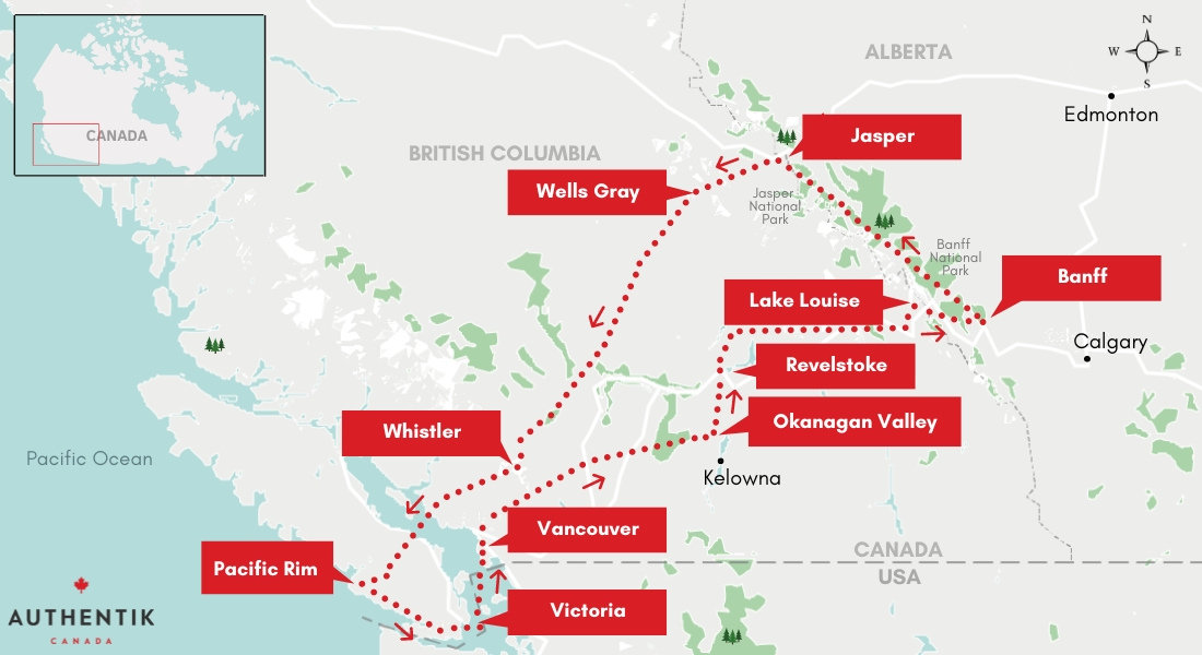 map of the best western canada tour