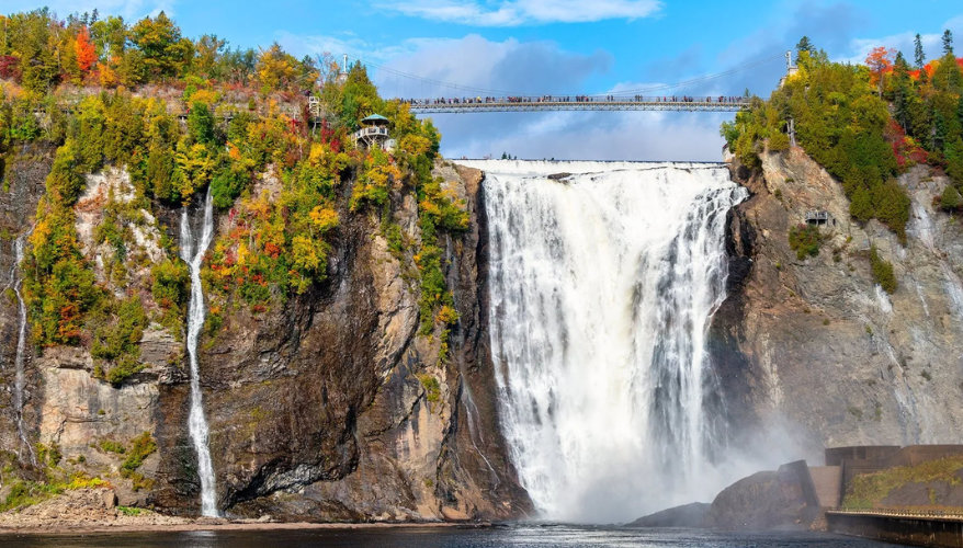 Montmorency Falls Montmorency Falls surrounded by autumn-coloured forests, with the suspension bridge above the cascade.