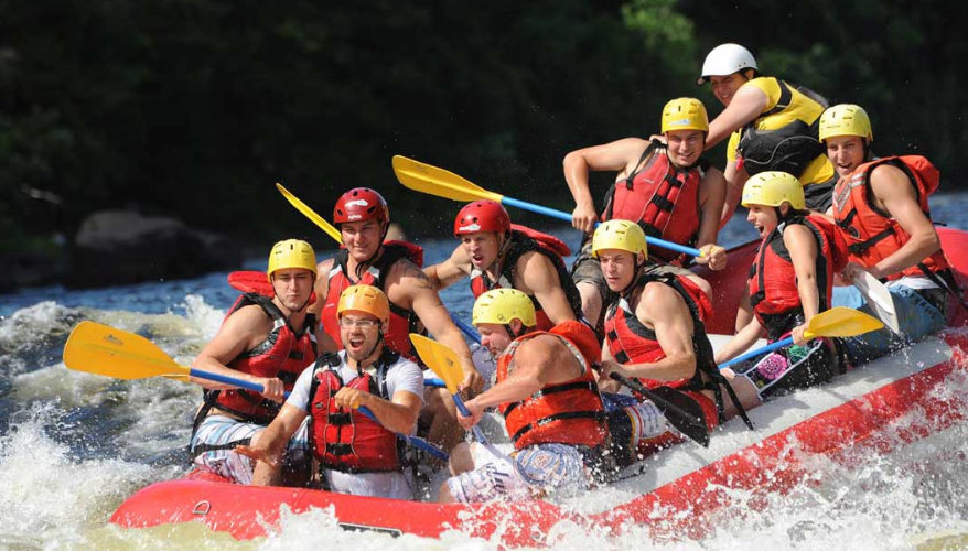 Rafting on the Rouge River A group white-water rafting down the Rouge River in Quebec.