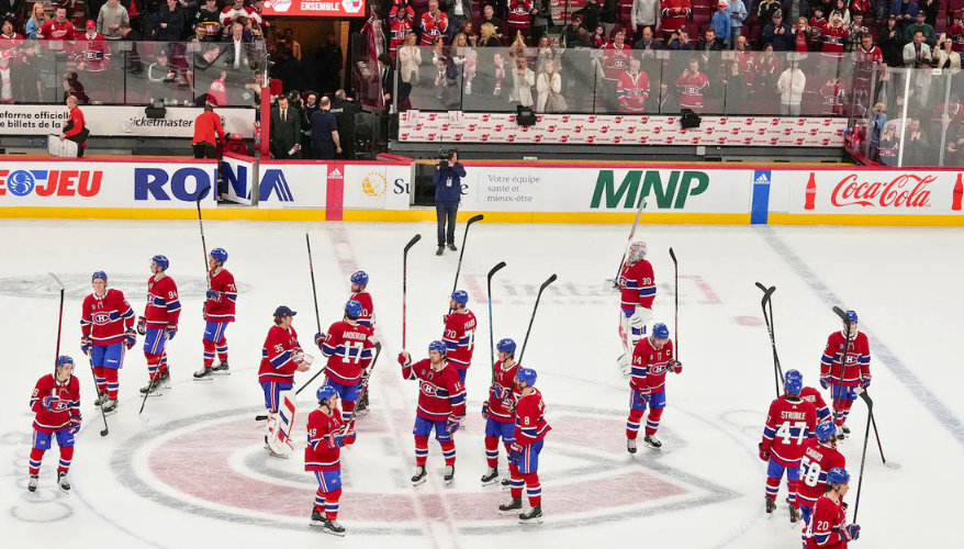 The Montreal Canadiens ice hockey team on the Bell Centre rink