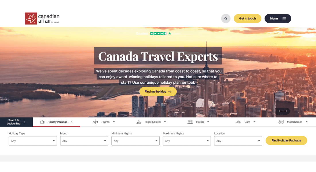 Canadian Affair Screenshot of the Canadian Affair website