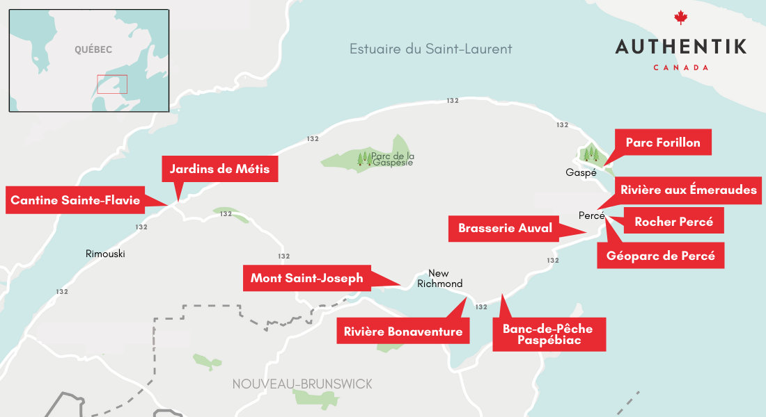 carte road trip Gaspésie
