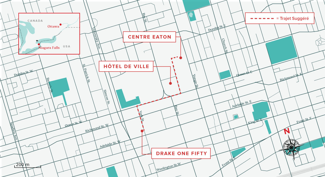 Carte du trajet suggéré en matinée pour 24 heures à Toronto