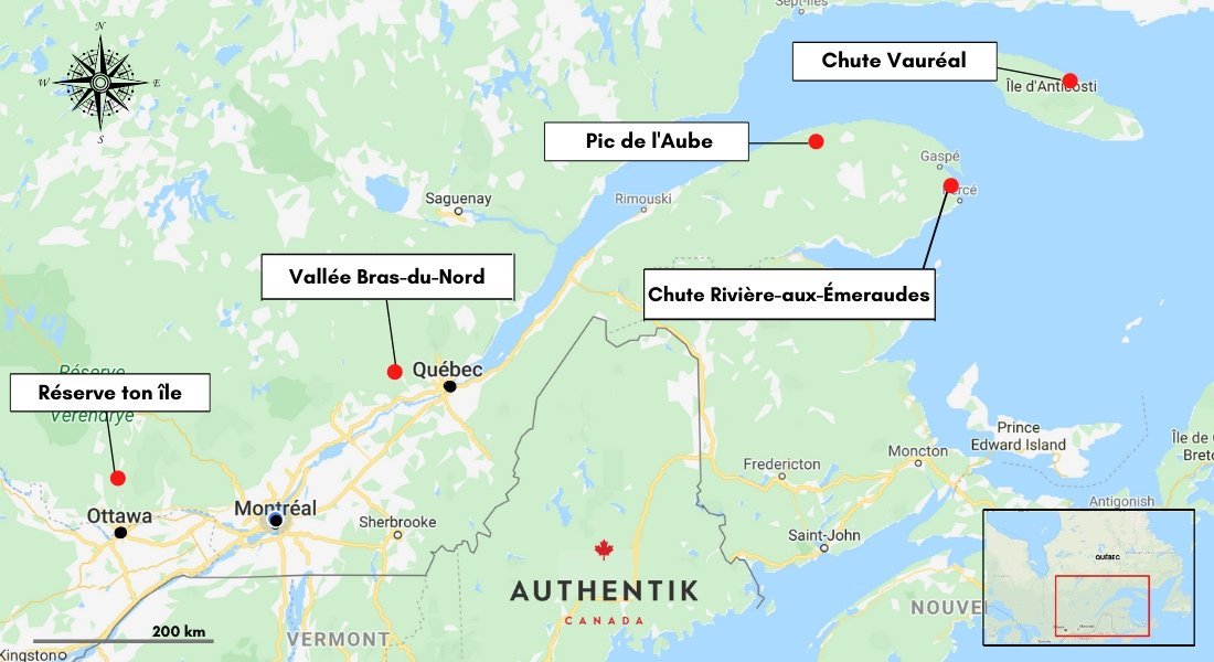 endroits secrets au Québec carte