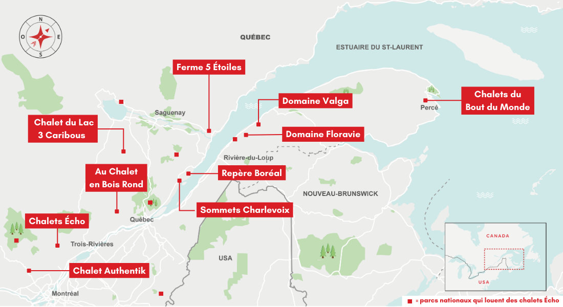 Localisation des chalets au Québec 