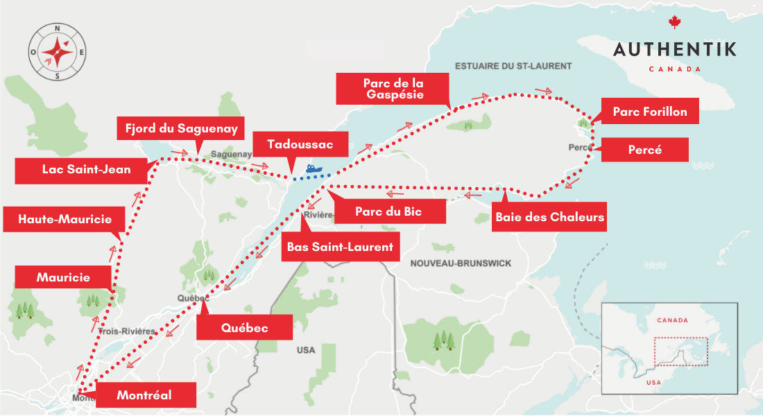 carte road trip en famille en Gaspésie