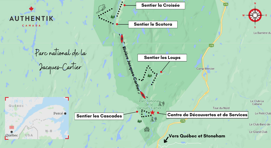 Carte du parc national de la Jacques-Cartier Carte du parc de la Jacques-Cartier