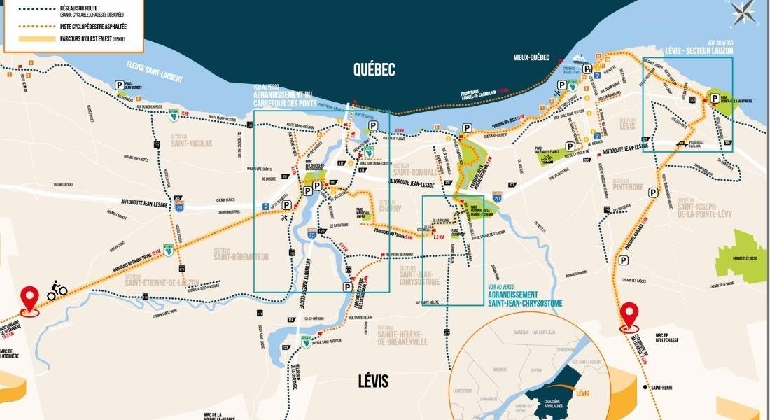 Carte de la piste cyclable du Parcours des Anses