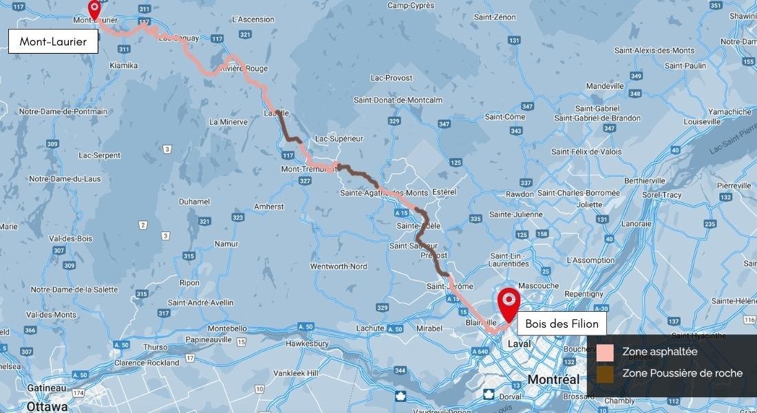 Carte du tracé de la piste cyclable