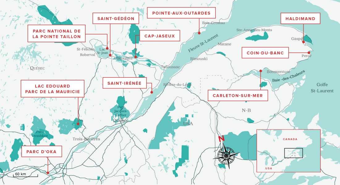 situation des plus belles plages du Québec