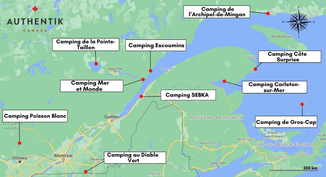carte des campings du Québec
