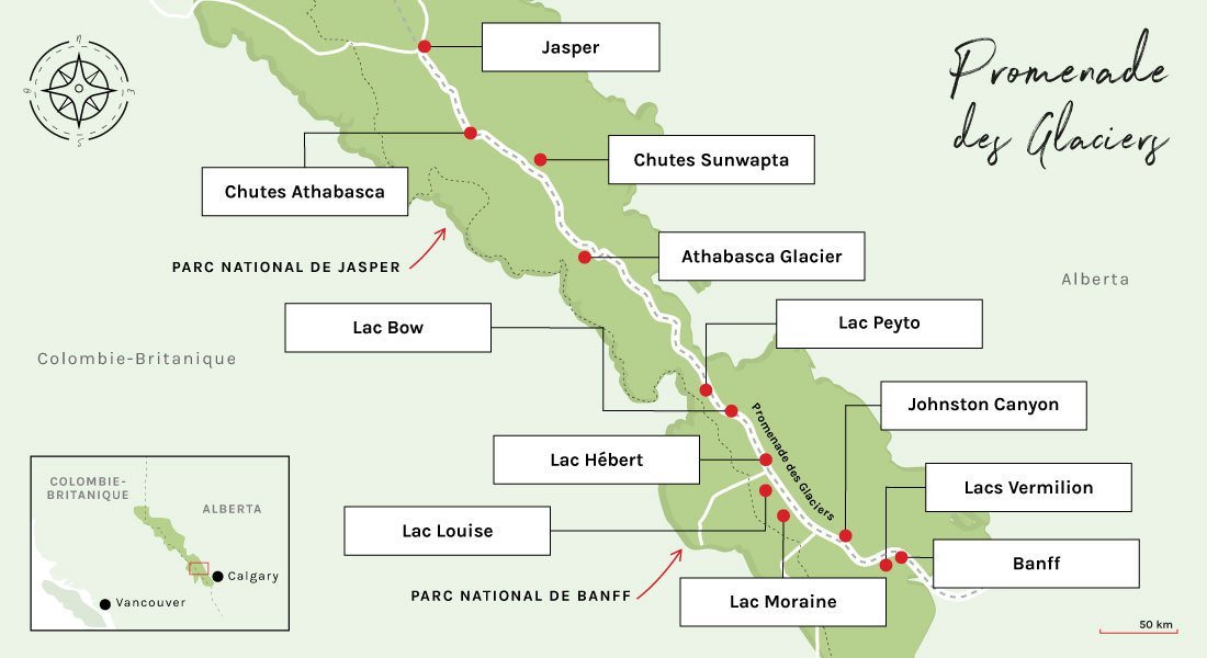Carte de la promenade des glaciers 