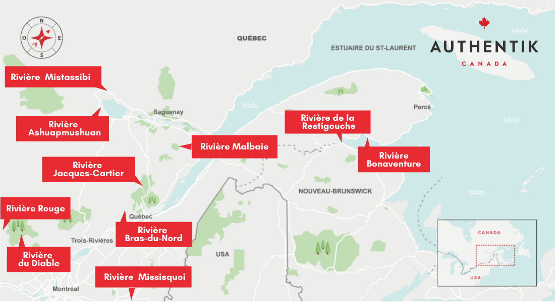 carte des rivières du Québec