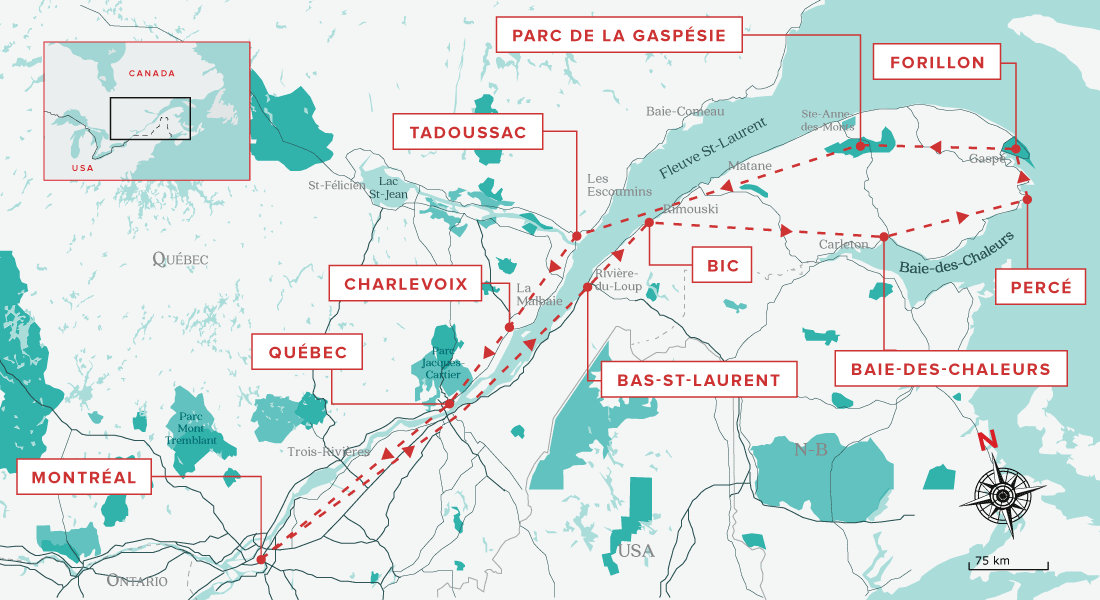 2-week road trip in Gaspesie - map
