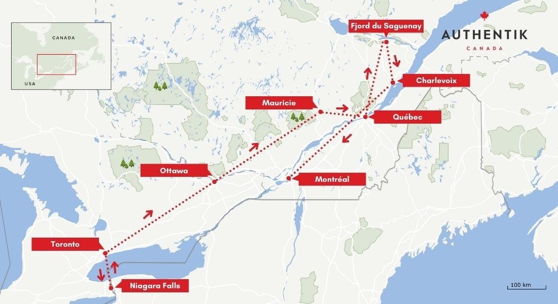 Quebec Ontario road trip map