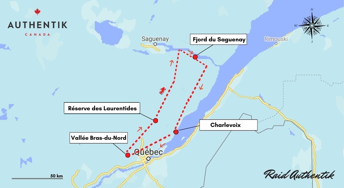 meilleur circuit motoneige au Québec carte