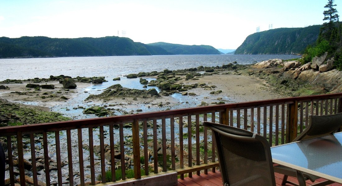 View of the fjord from the terrace of a cabin
