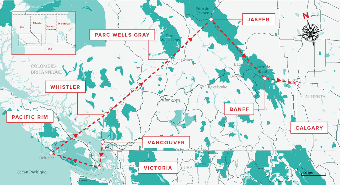  carte du road trip dans l'Ouest Canadien