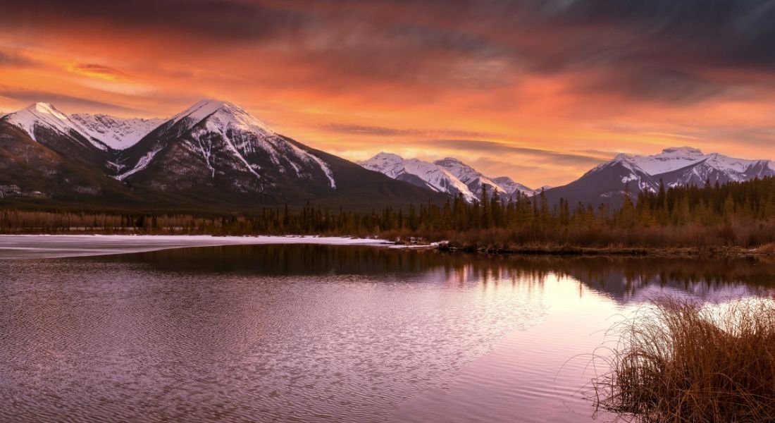 Sulphur Mountain in Banff National Park at sunset