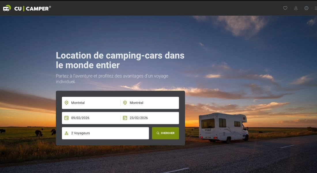 RV rental with Cu Camper Screenshot of the CR Campers RV rental search web platform
