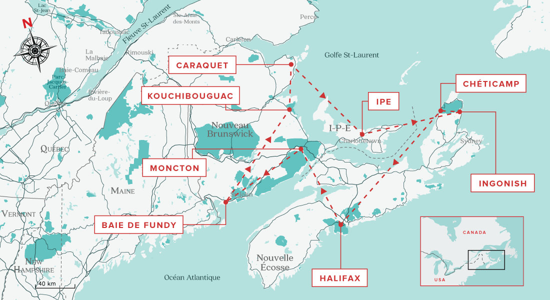Carte du road trip dans les Maritimes