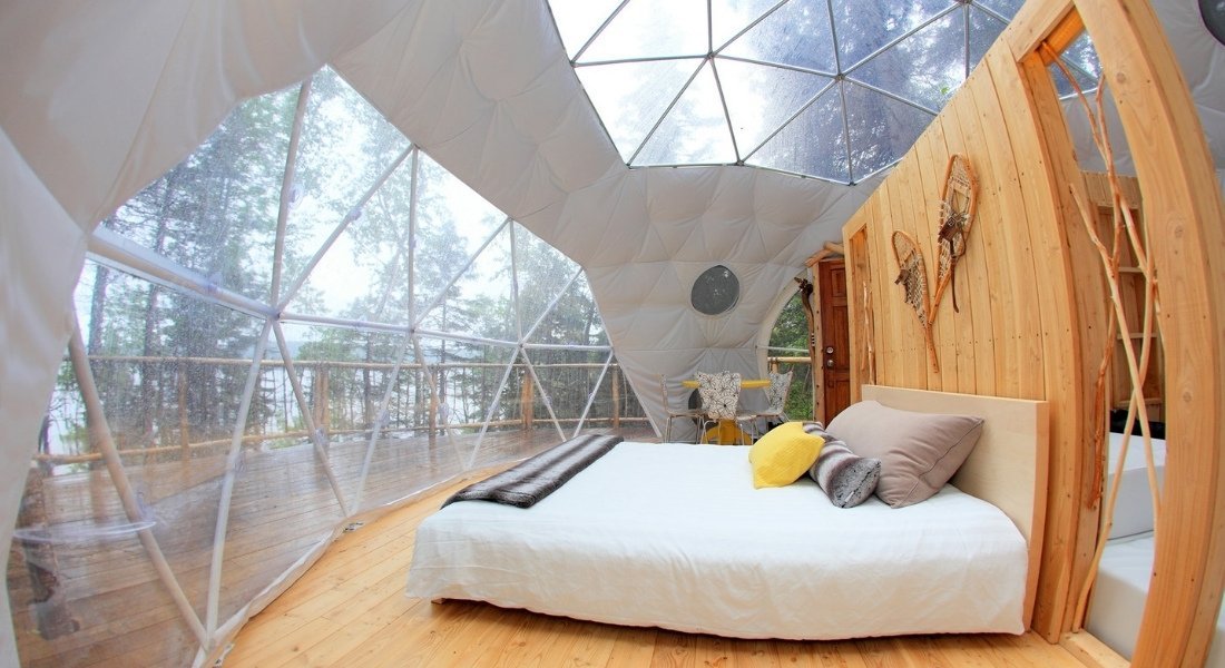 Cap Jaseux Adventure Park Dome interior of the glass dome in Saguenay