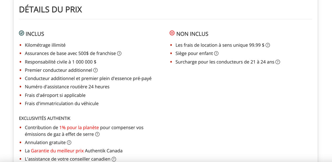 location de voiture au Canada meilleur prix