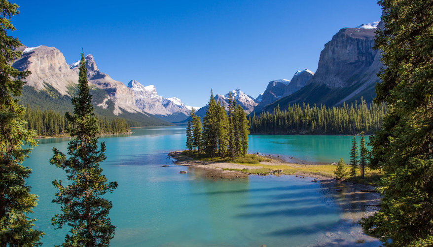 Spirit Island on Maligne Lake in Jasper