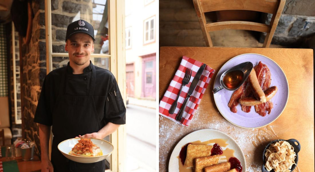 Serveur et plats dans un restaurant de Québec