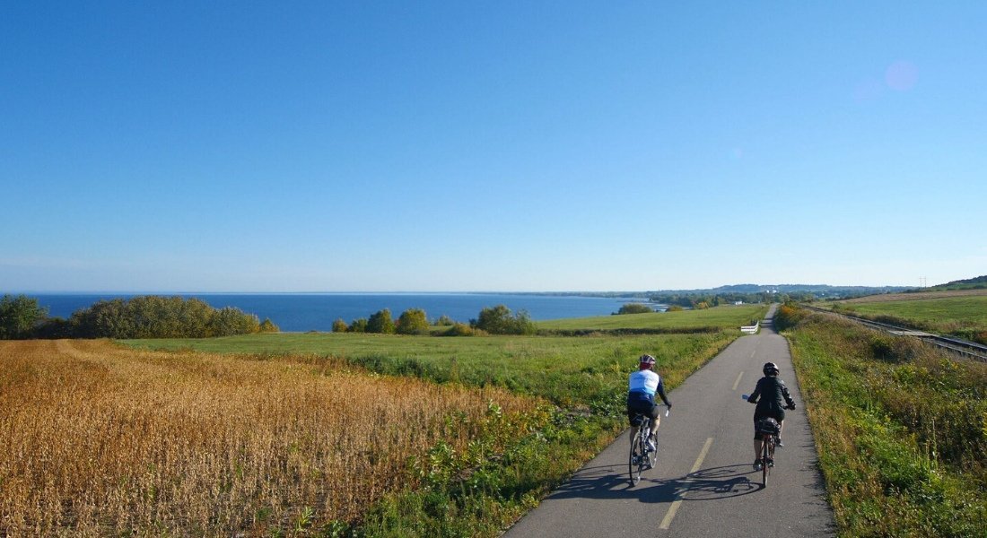 Cyclistes sur la véloroute des bleuets au Lac Saint Jean