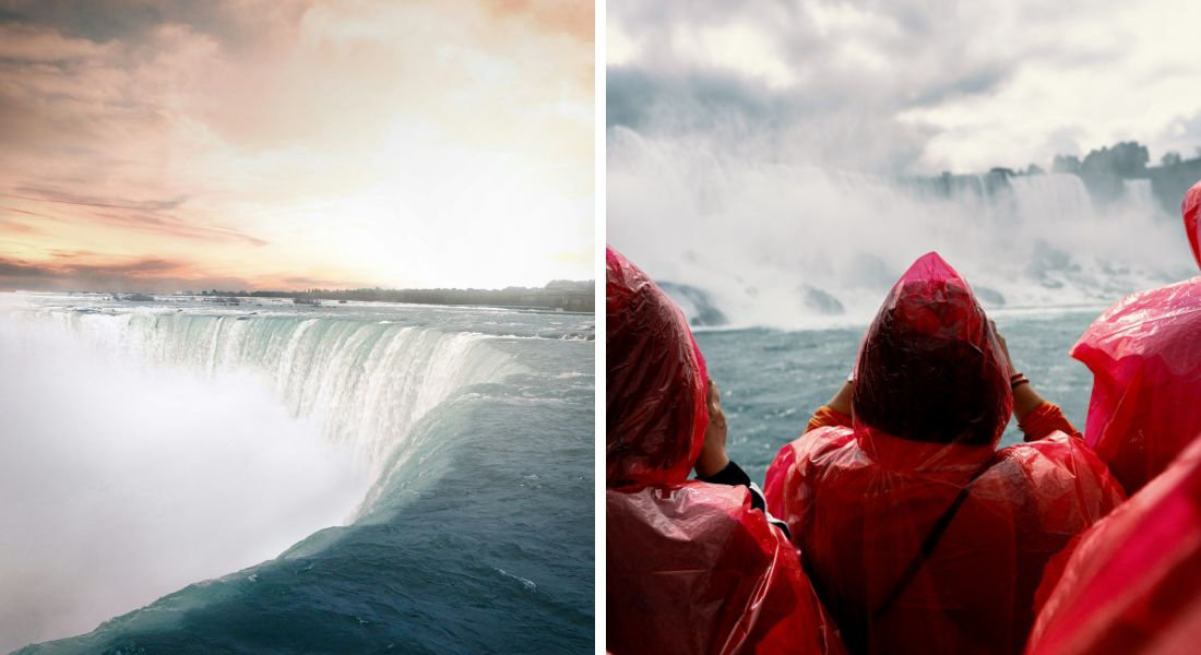 Niagara Falls in Ontario Niagara Falls and people watching in red raincoats