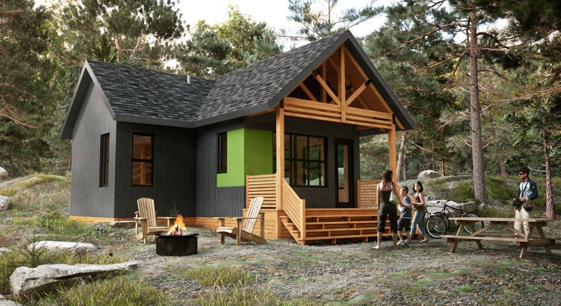 Modern wooden cabin in a Quebec park