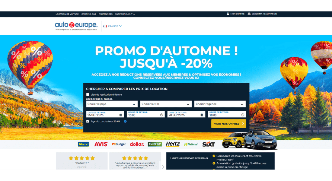 Car hire with Auto Europe Screenshot of Auto Europe car hire search platform