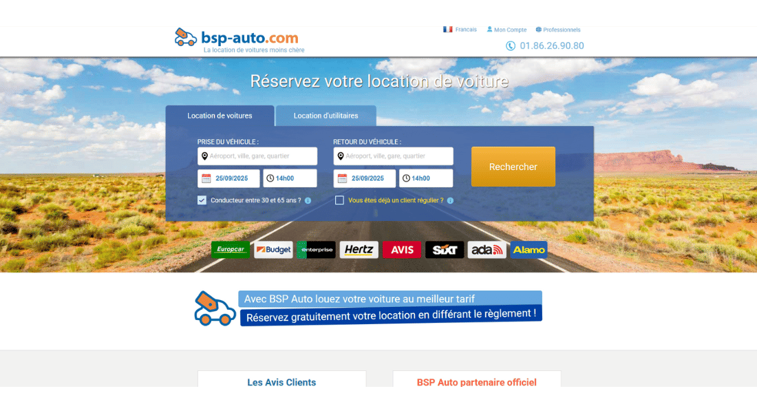 Car hire with BSP Auto Screenshot of BSP Auto car hire search platform