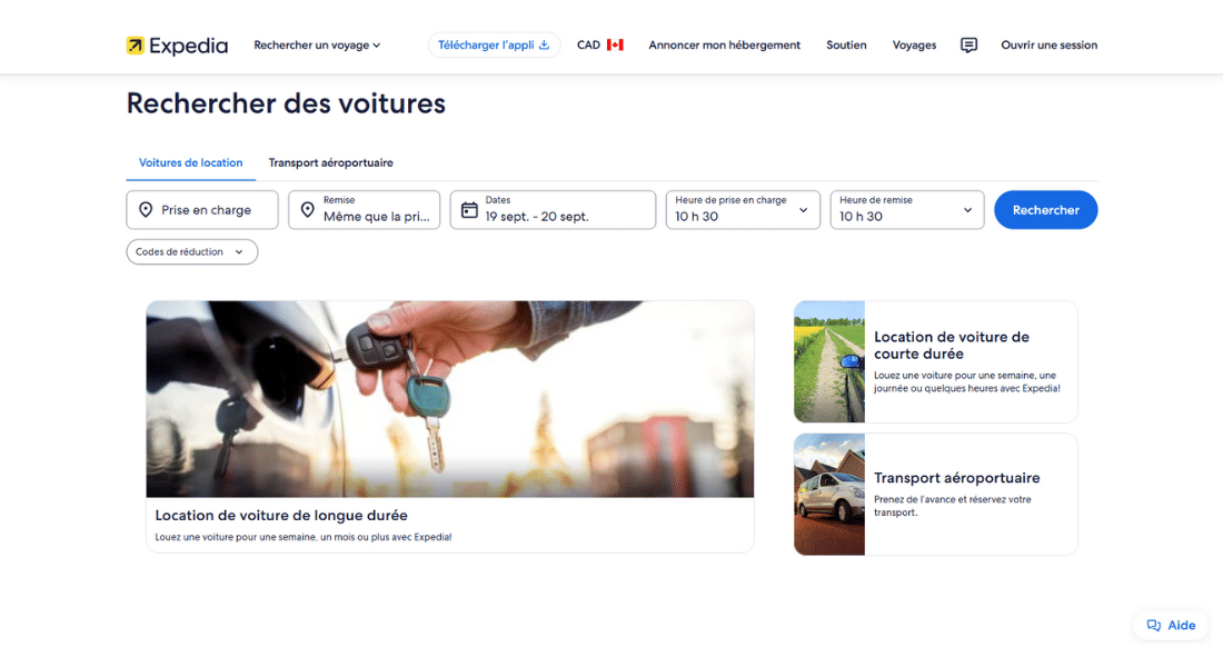 Car hire with Expedia Screenshot of Expedia car hire search platform
