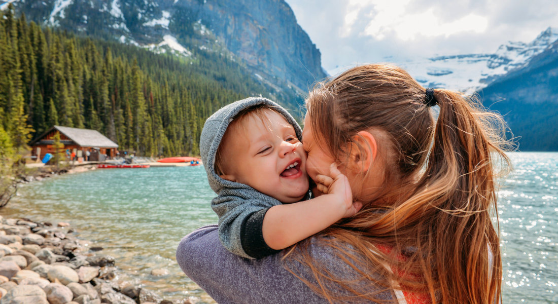 Mother and her baby traveling