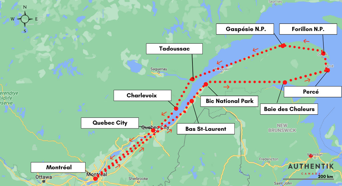 2 weeks in quebec road trip map itinerary quebec 15 days