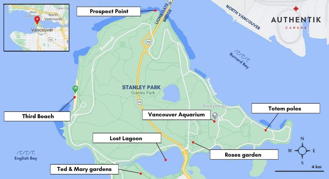 Map of activities in Stanley Park of Vancouver