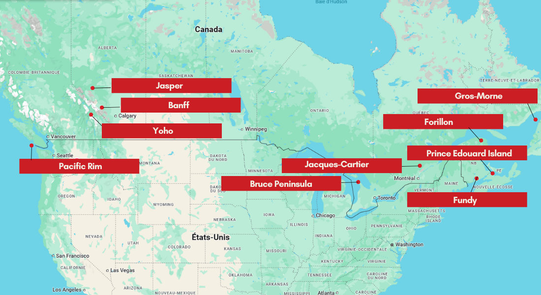 10 most beautiful national parks in Canada Map of the 10 most beautiful national parks in Canada