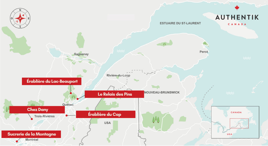 Map of the best sugar shacks in Quebec Quebec sugar shacks map