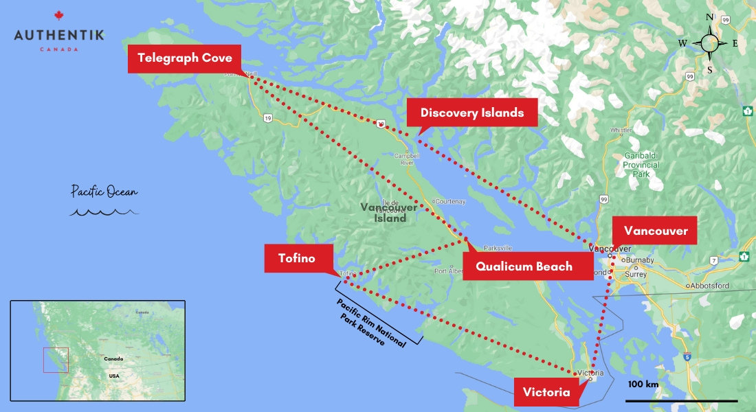 Road trip on vancouver island itinerary map