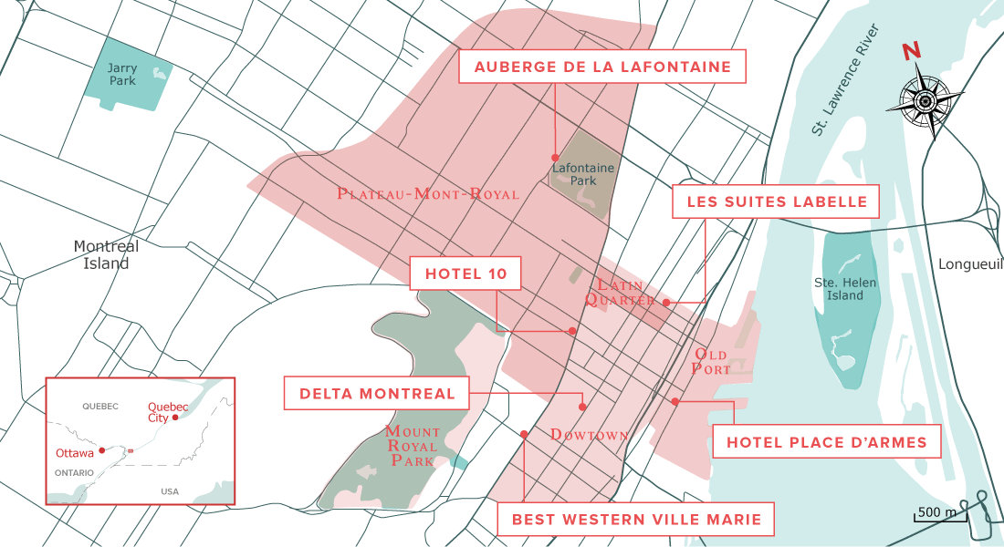 Map of Montreal hotels