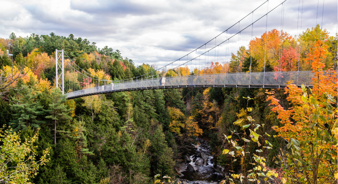 Hiking Eastern Townships Quebec Suspension bridge in the Eastern Townships